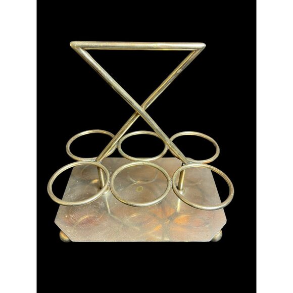 Antique KARANTI Nickel Silver Glass Bottles Salt Pepper 5pc Cruet Set SIGNED - Picture 3 of 12